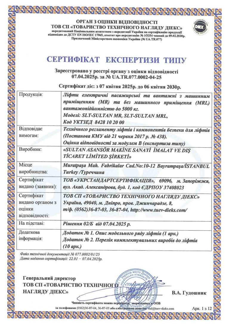 sıltan ukr sertıfıkası Сертифікат експертизи типу (1)-1
